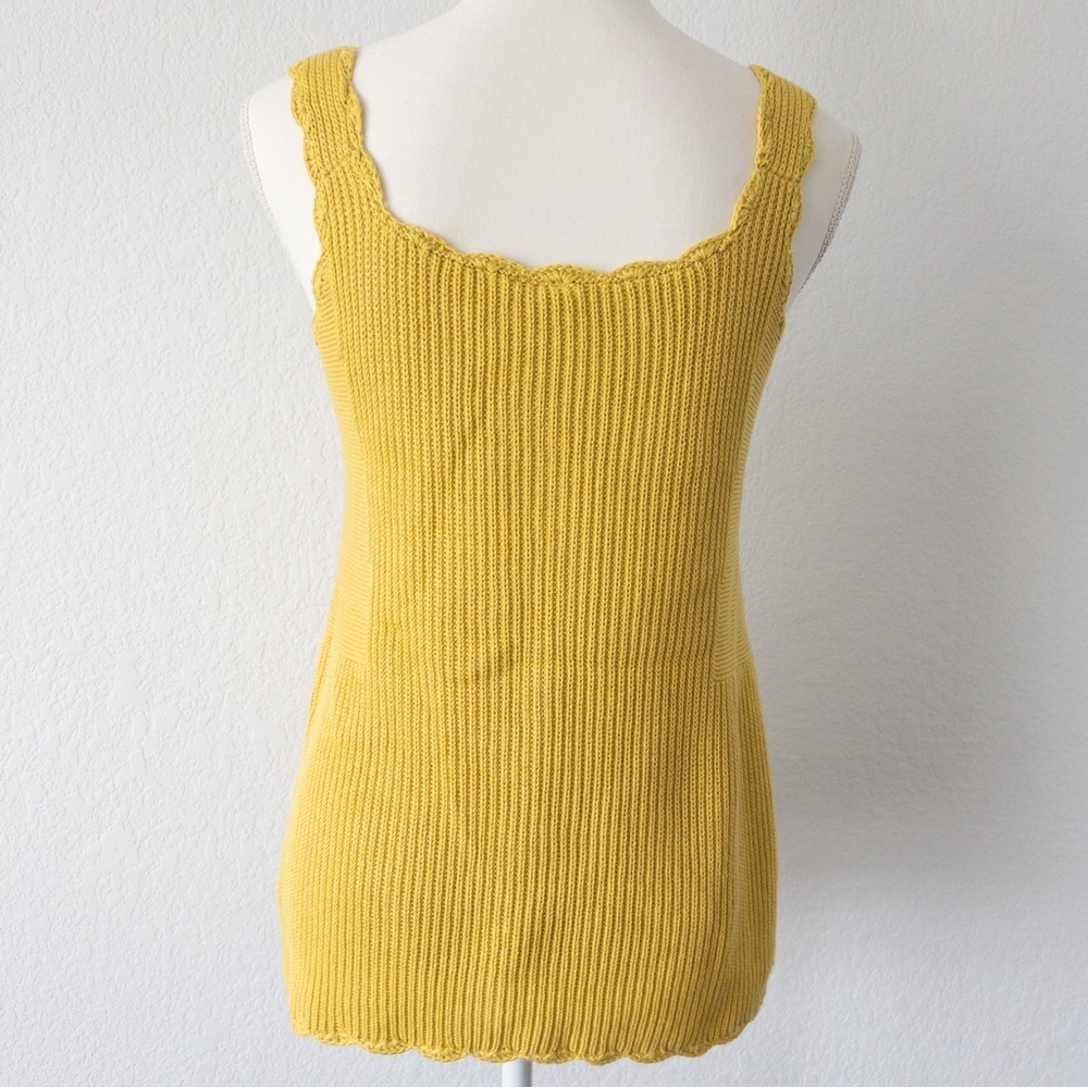 Moth Anthropologie Mustard‎ Yellow Ribbed Scalloped Square Neck Knit Tank Large - Picture 4 of 10